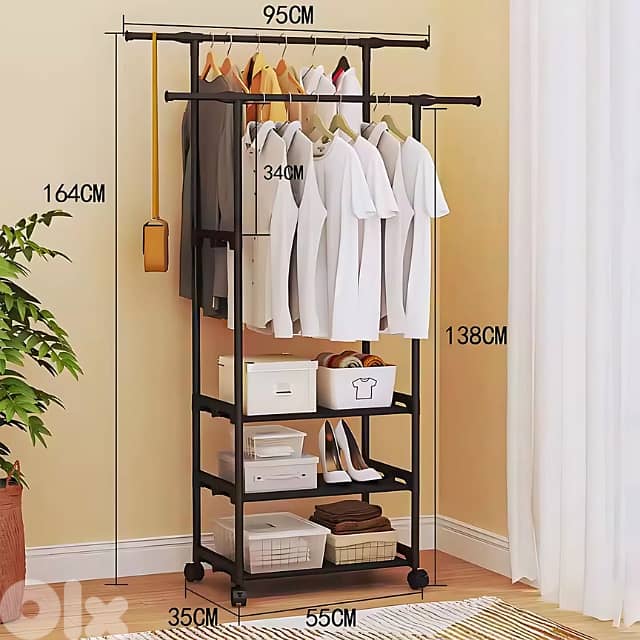 Minimalist Clothes Rack with 3 Shelves and Double Hanging Rods 6