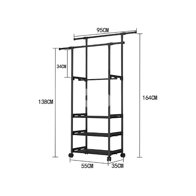 Minimalist Clothes Rack with 3 Shelves and Double Hanging Rods 7