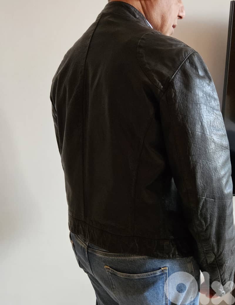 ARMANI JEANS  Genuine Leather Jacket  Black  Size 50  NEW 2