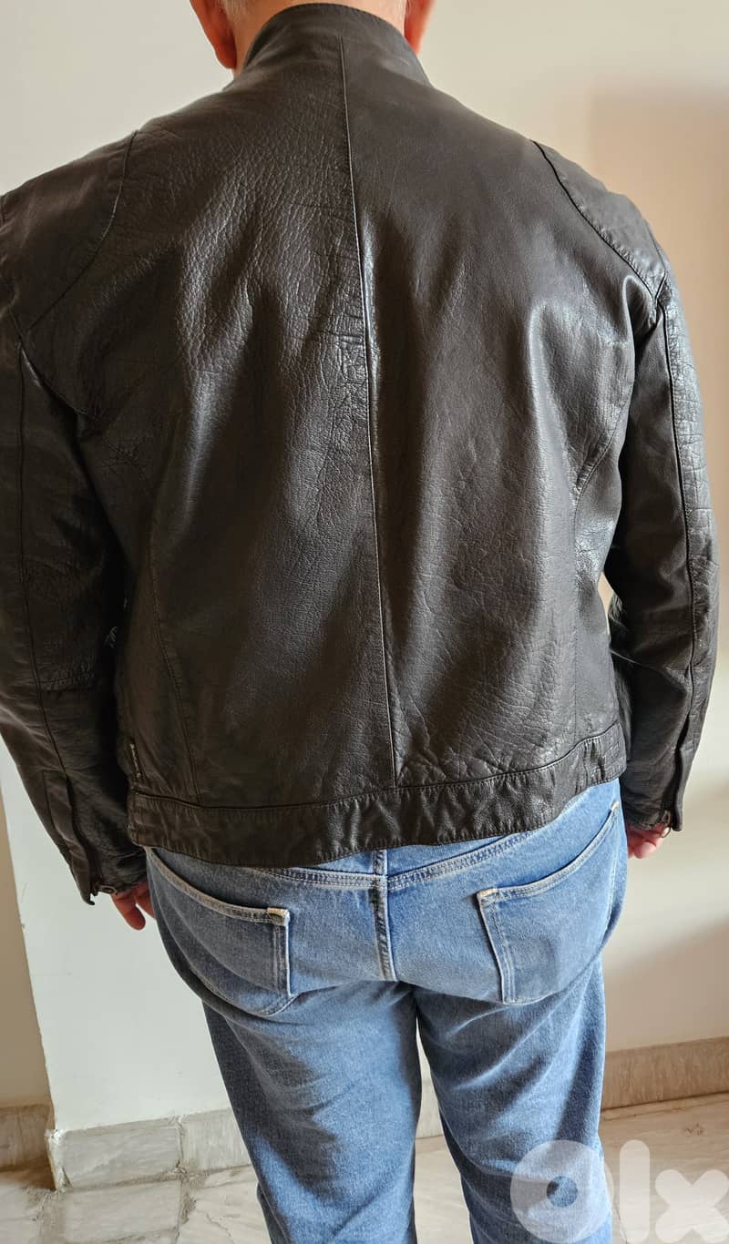 ARMANI JEANS  Genuine Leather Jacket  Black  Size 50  NEW 3