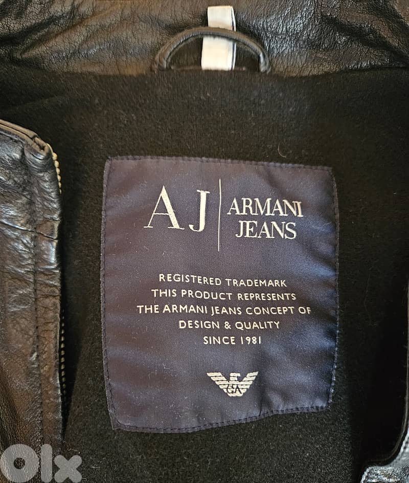 ARMANI JEANS  Genuine Leather Jacket  Black  Size 50  NEW 6