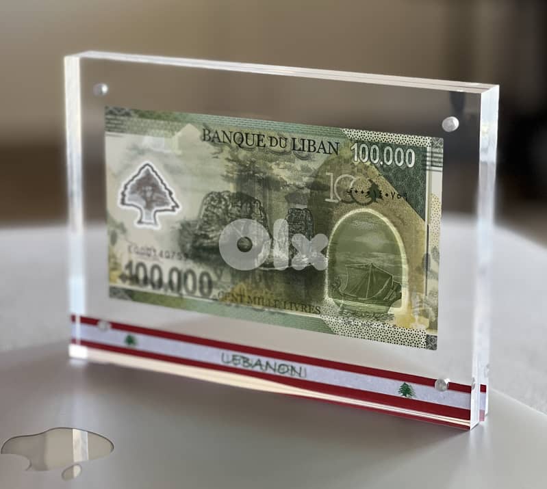 BEST GIFT lebanon, 100000 or 10000 in Plexi ليرة لبنان عملة 1