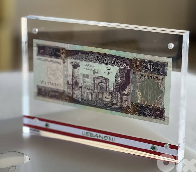 BEST GIFT lebanon, 100000 or 10000 in Plexi ليرة لبنان عملة 3
