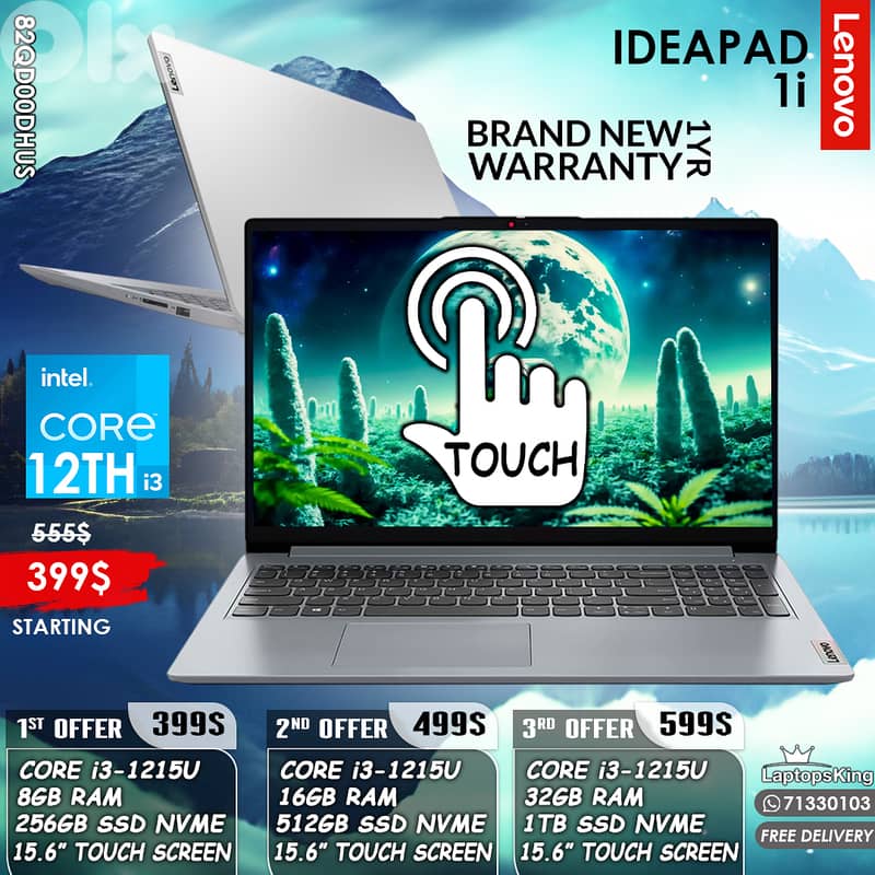 LENOVO IDEAPAD 1i 82QD00DHUS CORE i3 15.6" FHD TOUCH SCREEN LAPTOPS 0