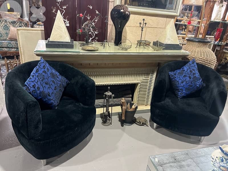 2  black fur chairs high quality 2