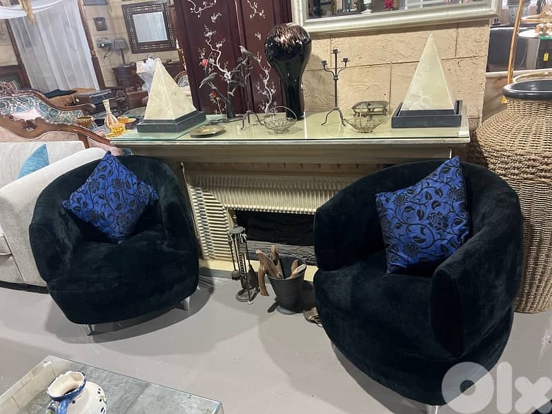 2  black fur chairs high quality 3