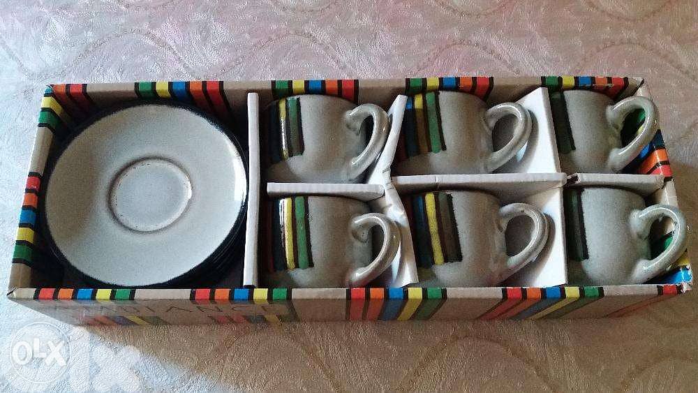 AMBIANCE 5 Colors Striped Print Porcelain Coffee Cup with Saucer 1