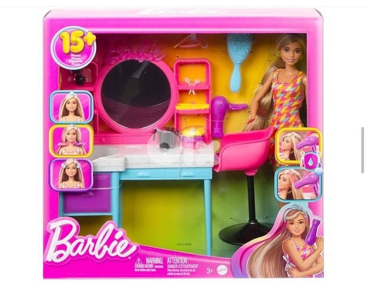 Barbie Doll & Hair Salon Playset with 15 Styling Accessories 0