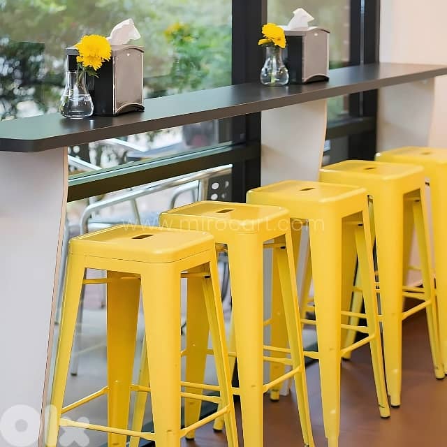 High Metal Bar Stools, 30” Stackable Vintage Chairs in Trendy Colors 2