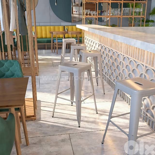 High Metal Bar Stools, 30” Stackable Vintage Chairs in Trendy Colors 3