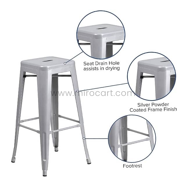 High Metal Bar Stools, 30” Stackable Vintage Chairs in Trendy Colors 7