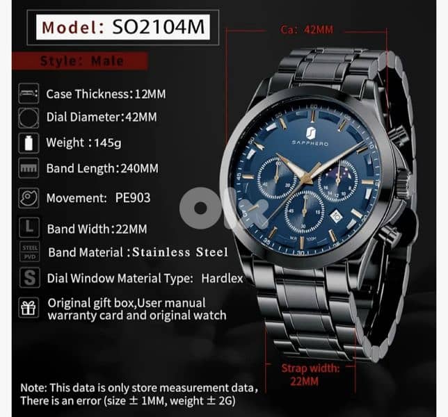 Sapphero Men's Watch Waterproof Chronograph AntiScratch/4$ delivery 3