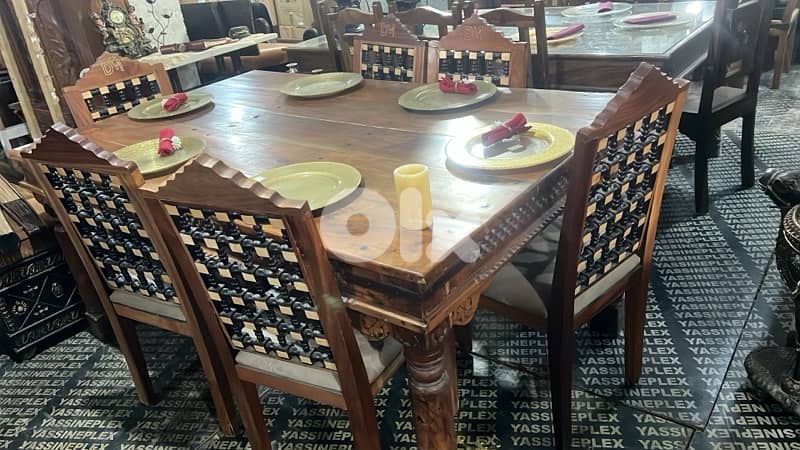 dining table teak solid wood with 6 chairs 0