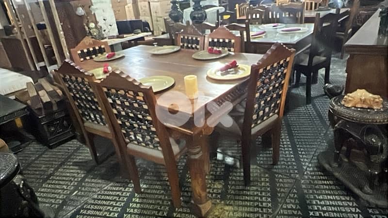 dining table teak solid wood with 6 chairs 1