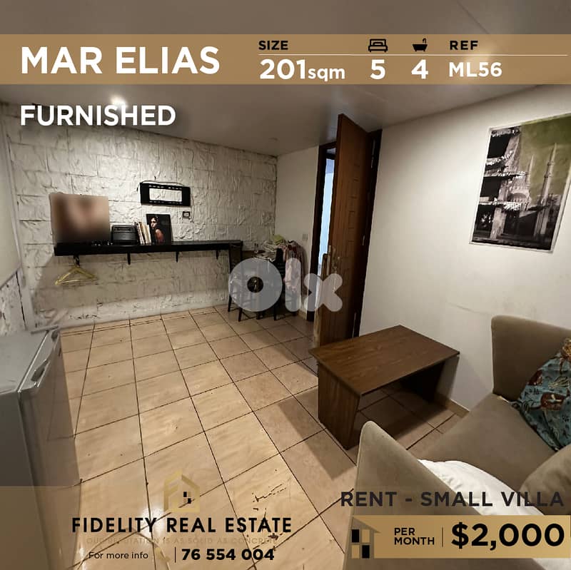 Villa for rent in Mar elias FURNISHED ML56 للإيجار في مار الياس فيلا 0