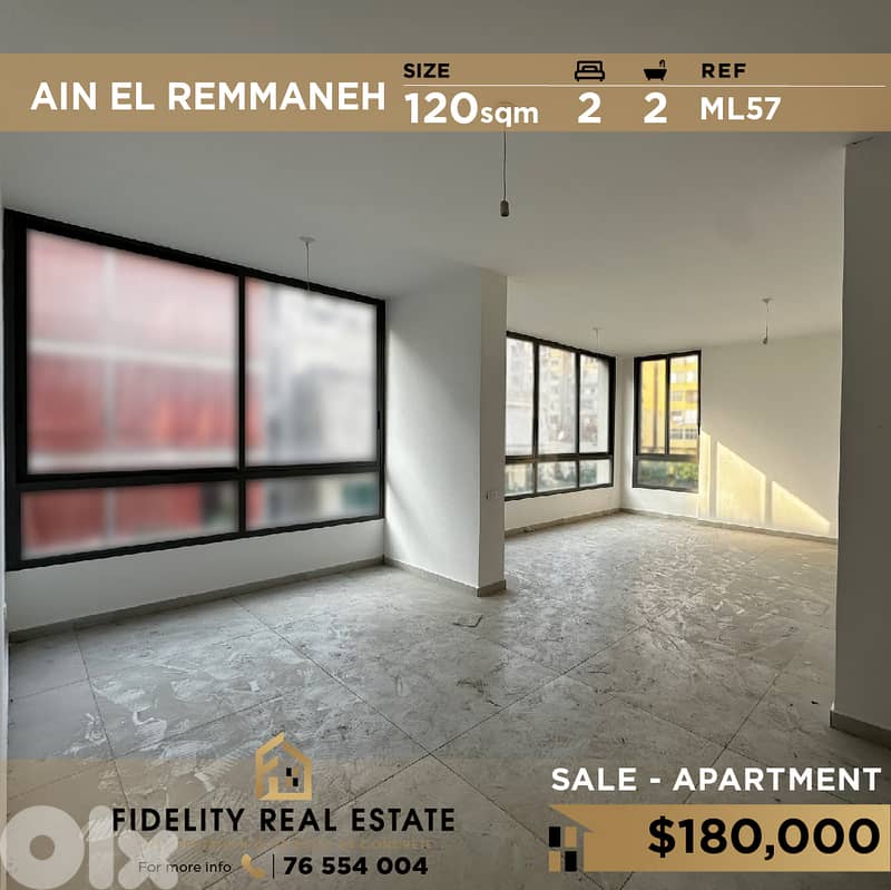 Apartment for sale in Ain El Remmaneh ML57 0