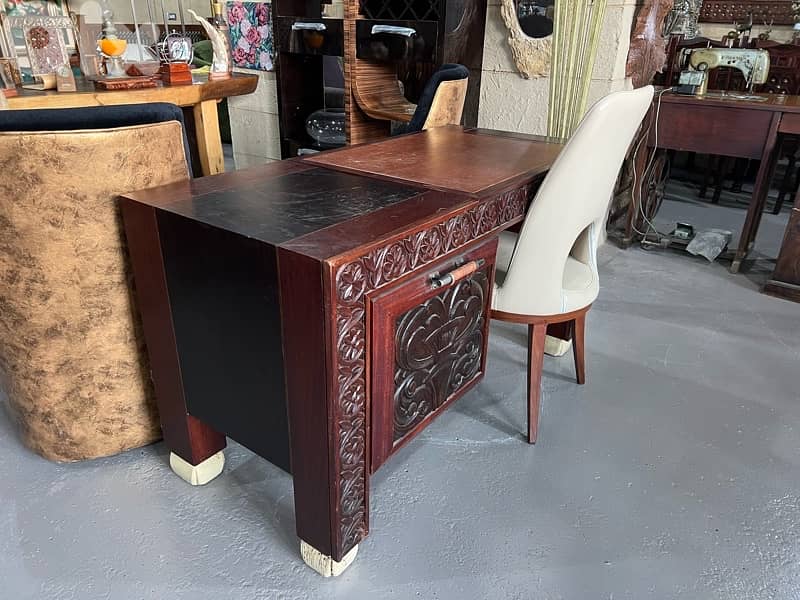 solid wood office with leather chair 2