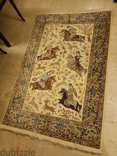 سجادة حرير (رحلة صيد) فخمة جدا ممضية قم شريف