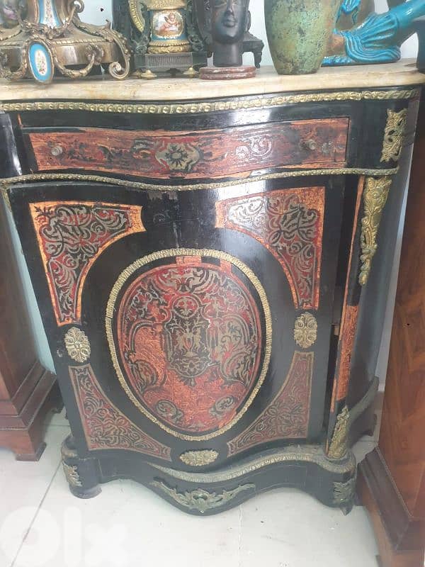 vintage boulle cabinet noir et rouge avec bronze 0