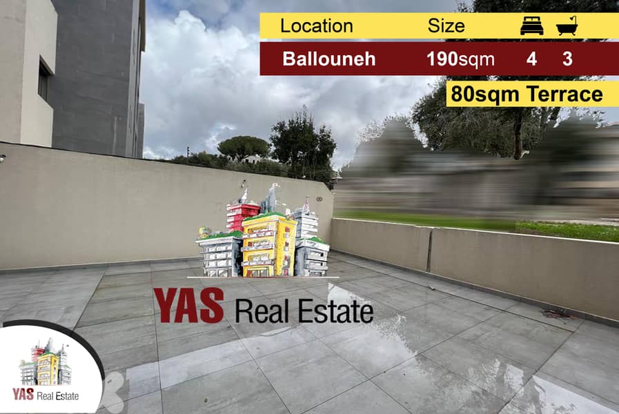 Ballouneh 190m2 | 80m2 Terrace | Private Entrance | View | New | 0