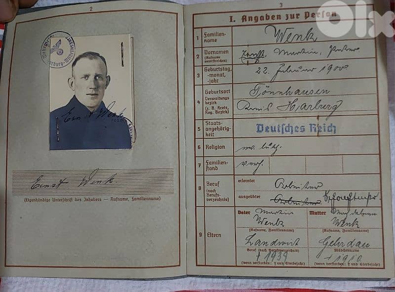German Nazi Identification ID  for Solider World War Two WW II 1