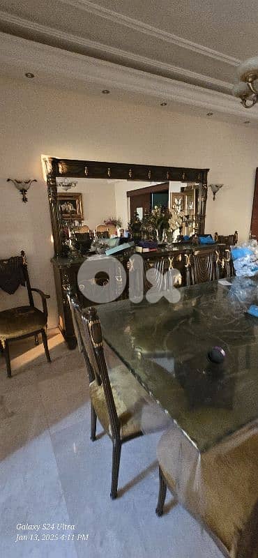 طاولة سفرة بلوح زجاجي منقوش 16 ملم + 10 كراسي + درسوار + خزانة 0