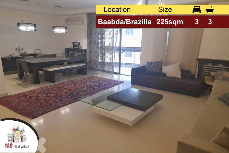 Baaabda/Brazilia 225m2 | New | Decorated | Super Prime Location | TS | 0