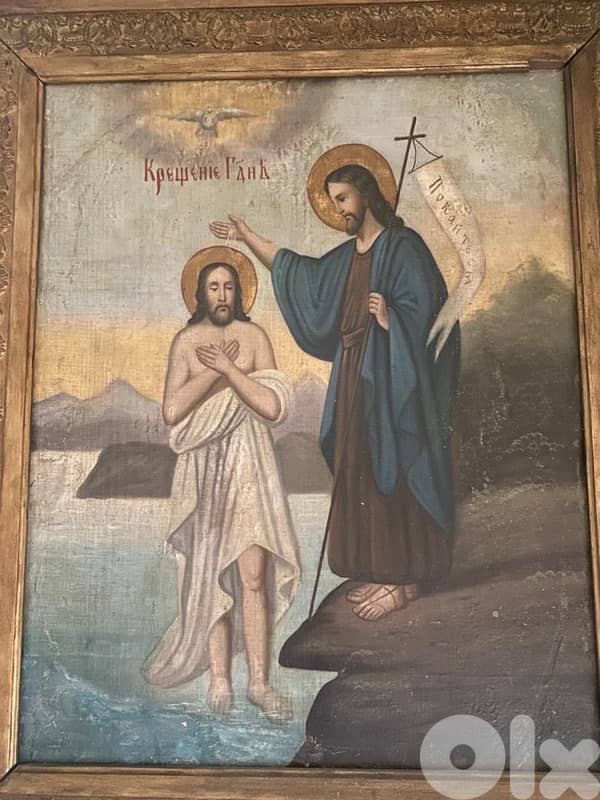 antique Greeck 19th century baptism icon 1