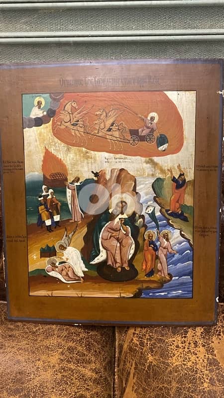 antique rare big Russian icon of the life of St Elijah 19th century 0