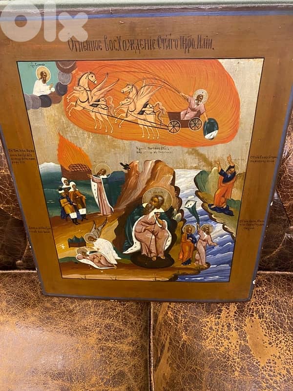 antique rare big Russian icon of the life of St Elijah 19th century 1