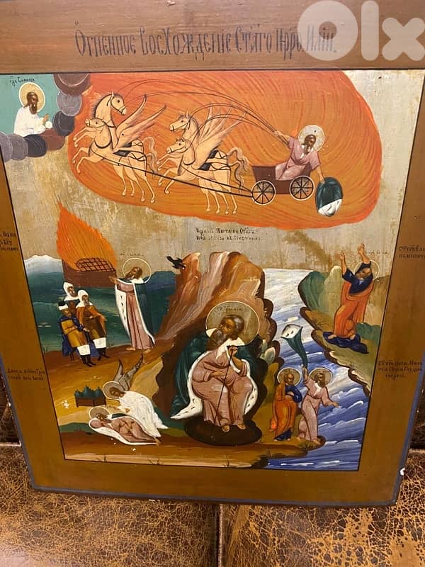 antique rare big Russian icon of the life of St Elijah 19th century 2