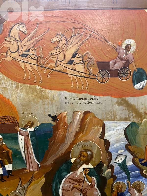 antique rare big Russian icon of the life of St Elijah 19th century 3
