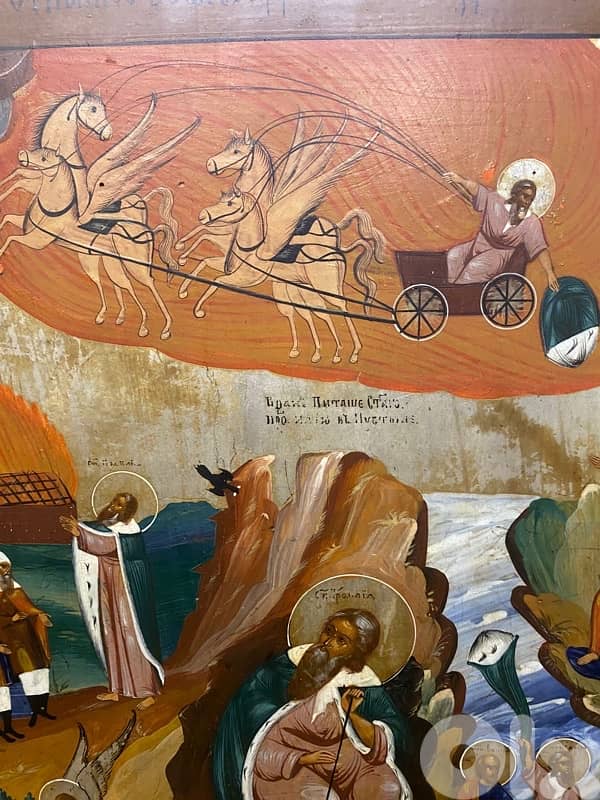 antique rare big Russian icon of the life of St Elijah 19th century 8