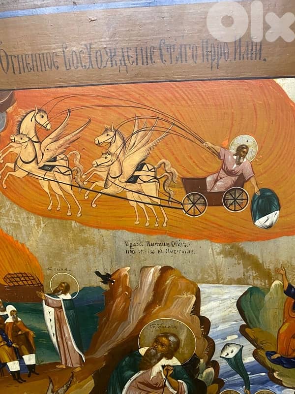 antique rare big Russian icon of the life of St Elijah 19th century 9