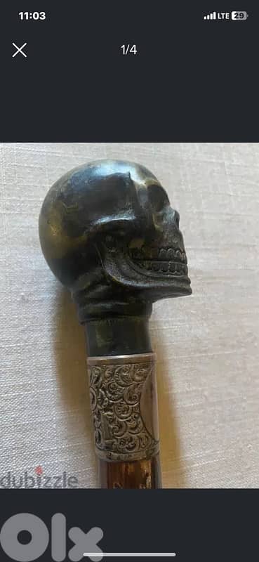 antique 19th century solid bronze and silver men cane 0