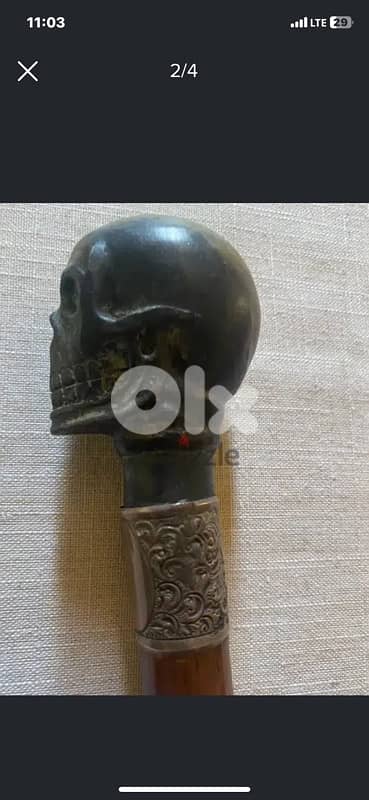 antique 19th century solid bronze and silver men cane 1