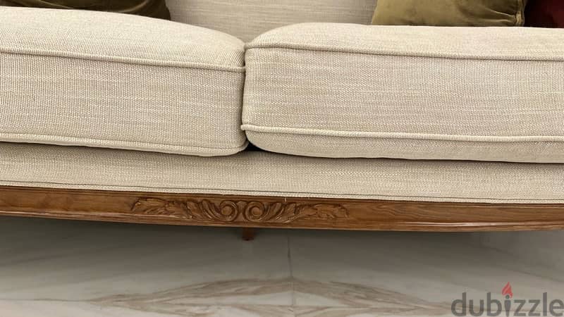 Zan Wood Beige Couch 1