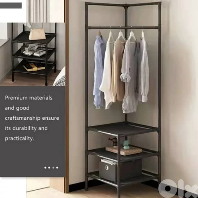 Corner Clothes Rack, Metal Hanger with 3 Shoe Storage Shelves 1