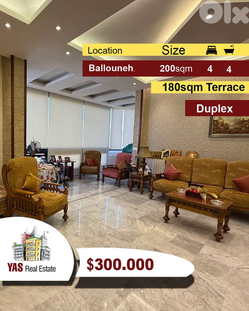 Ballouneh 200m2 | 180m2 Terrace | Duplex | Panoramic View | TO | 0