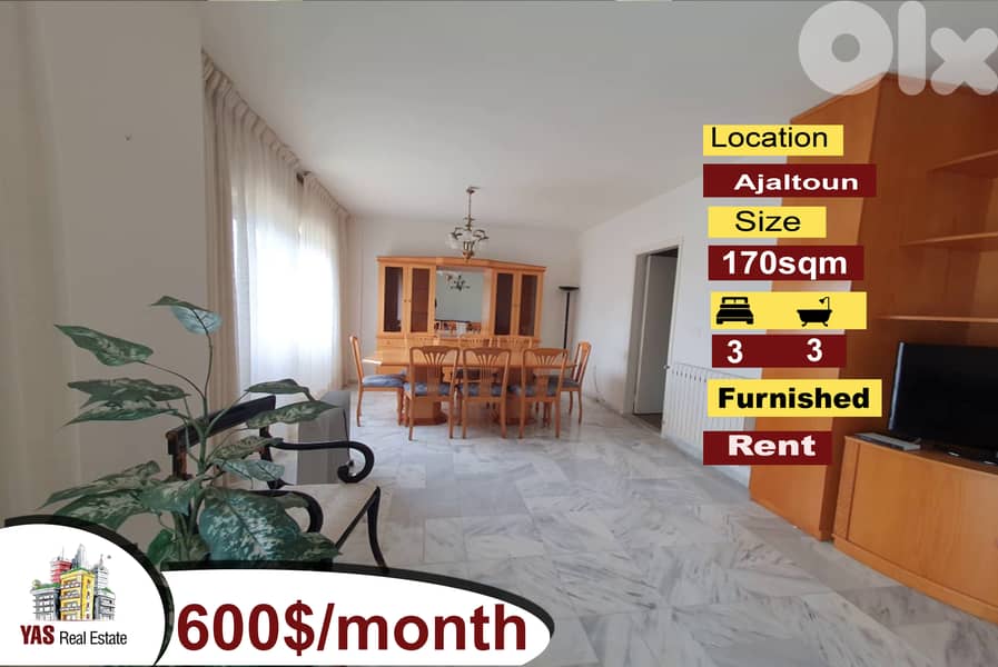 Ajaltoun 170m2 | Rent | Furnished | Calm Area | Dead End Street | KH 0