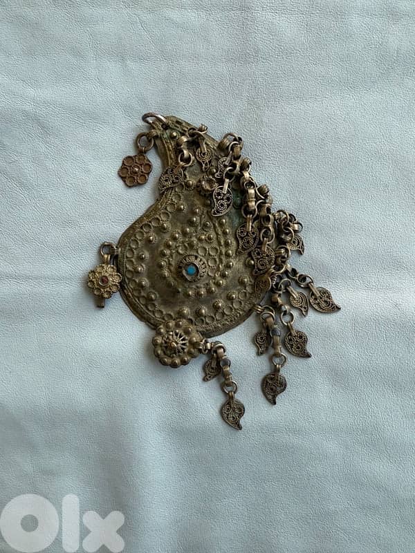 Antique Ottoman ethnic jewelry silver large pendant 1