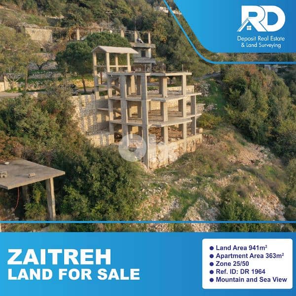 Land for sale at Zaitreh - أرض وبناية قيد الإنشاء في زعيتره 0