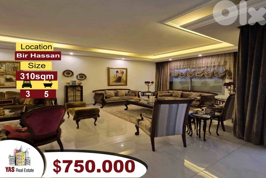 Bir Hasan 310m2 | Decorated | Luxury | Prime Location | PA 0