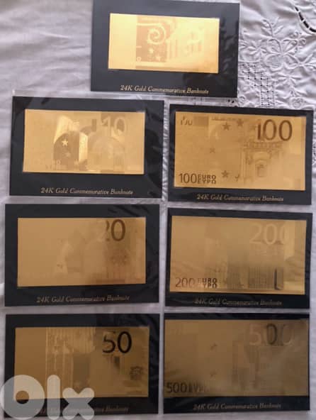 7PCS 24k Euro Bills Set Money Souvenir Banknote 5/10/20/50/100/200/500 1