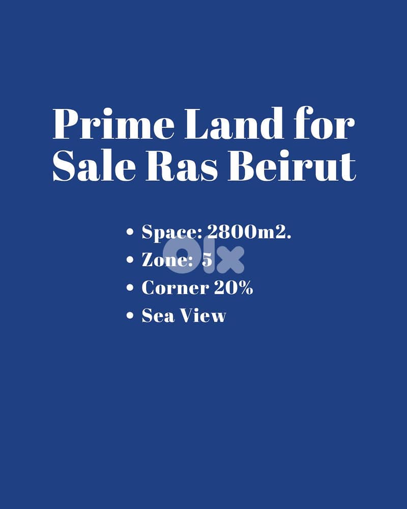 Prime Location Land with Sea View for sale in Ras Beirut 0
