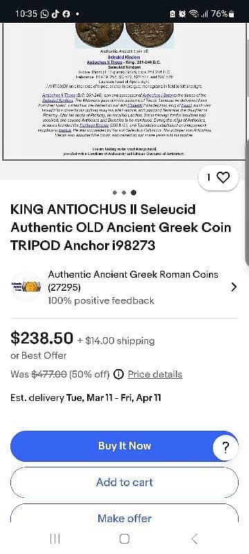 Greek Seleukid Bronze coin for Antiochos II Theos year 261_246 BC 2