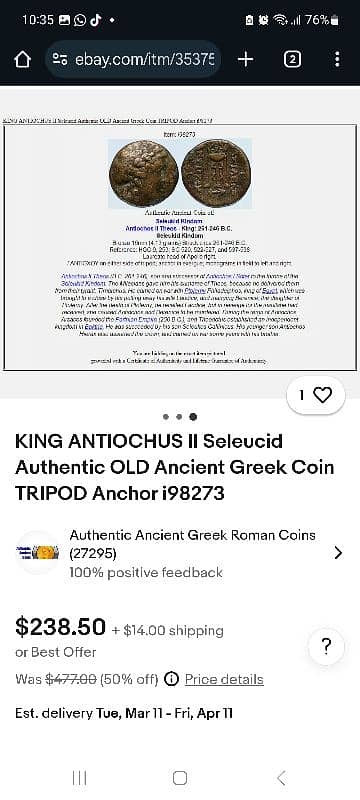 Greek Seleukid Bronze coin for Antiochos II Theos year 261_246 BC 3