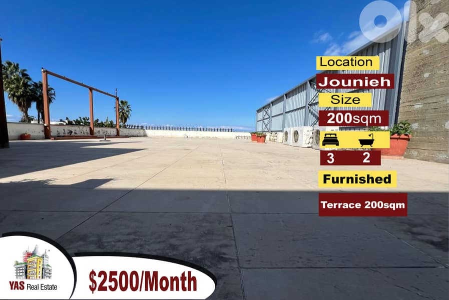 Jounieh 200m2 | 200m2 Terrace | Easy Access | Furnished | Rent | EH | 0