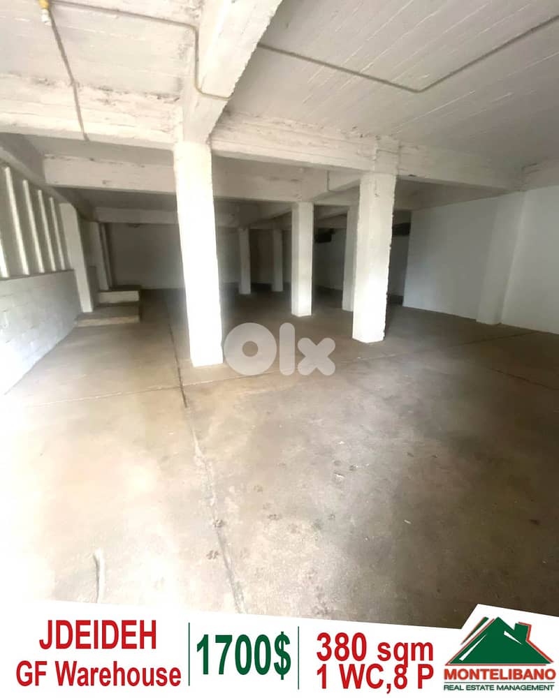 Ground floor 380 sqm warehouse for rent in Jdeideh (3 Meters Height) ! 0