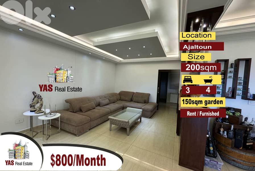 Ajaltoun 200m2 | 150m2 Garden | Furnished | View | Rent | KH | 0